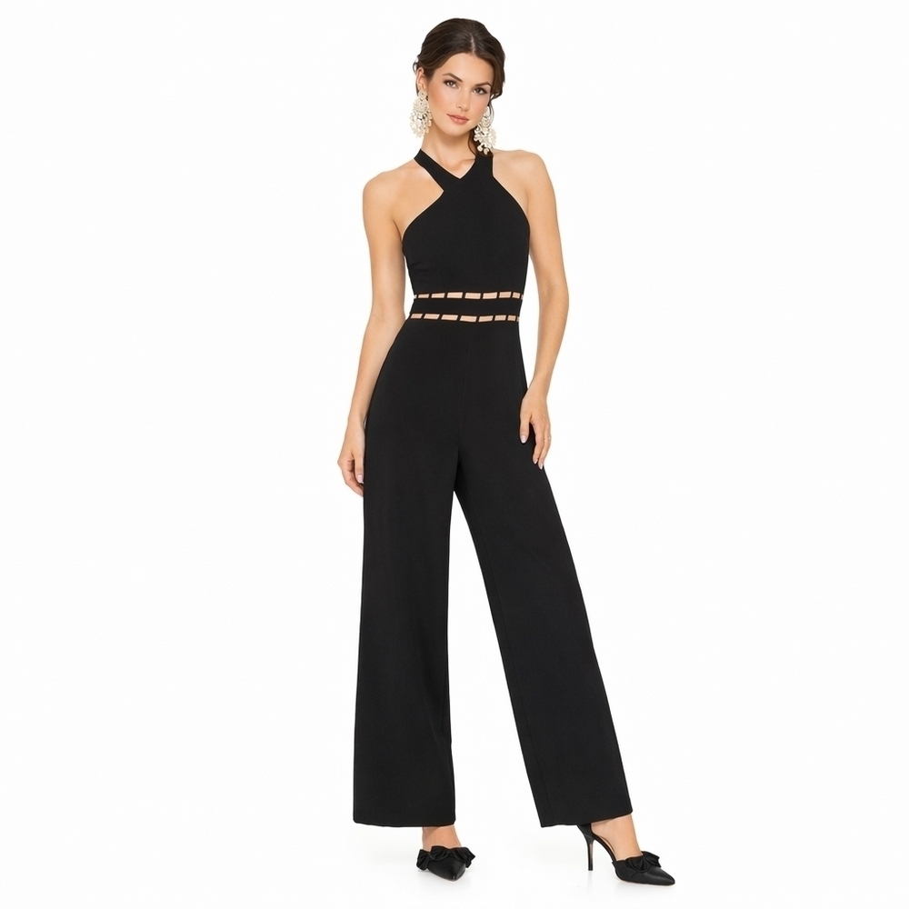 REVOLVE Finders Keepers Solar Black Halter Neck Backless Wide Leg Jumpsuit